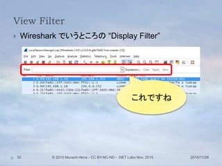 View Filter
2015/11/28© 2015 Murachi Akira - CC BY-NC-ND - .NET Labo Nov. 201552
 Wireshark でいうところの “Display Filter”
これですね
 