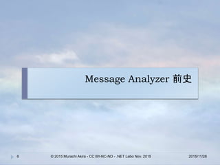 Message Analyzer 前史
2015/11/28© 2015 Murachi Akira - CC BY-NC-ND - .NET Labo Nov. 20156
 
