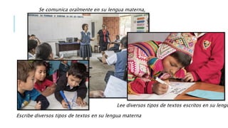 Se comunica oralmente en su lengua materna.
Lee diversos tipos de textos escritos en su lengu
Escribe diversos tipos de textos en su lengua materna
 