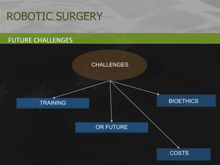TRAINING OR FUTURE COSTS BIOETHICS CHALLENGES ROBOTIC SURGERY FUTURE CHALLENGES 