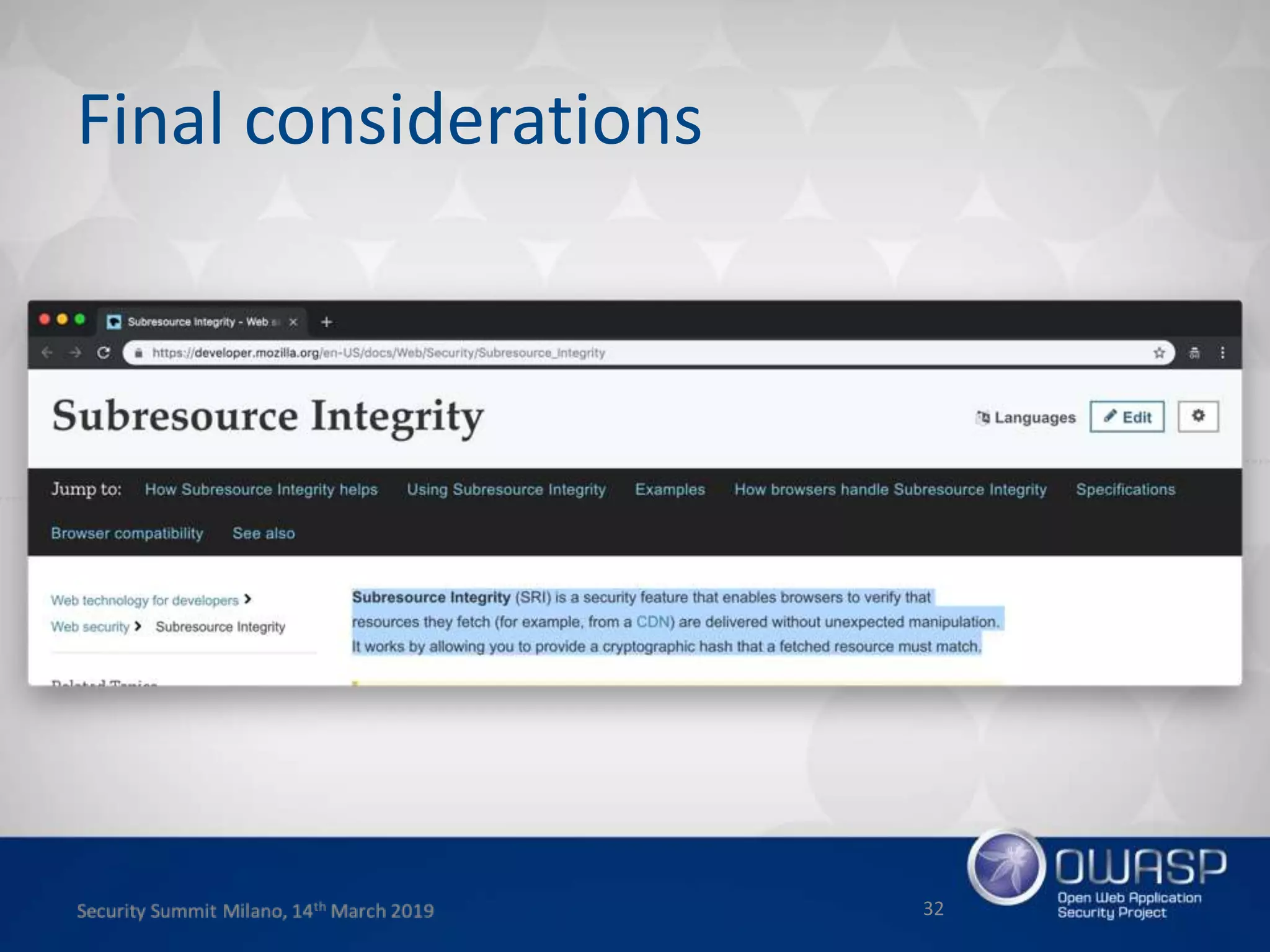 Final considerations
32
 