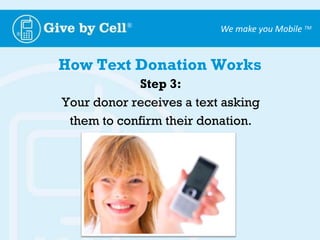  Especially when hosted by a celebrityWhy Consider Text Donations?Reach a completely new donor baseRaise $Connect via mobile in the future