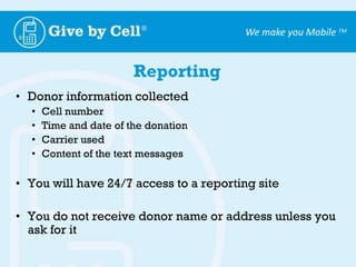 How Text Donation WorksStep 6: The $5 or $10 pledge is added to donor's phone bill.