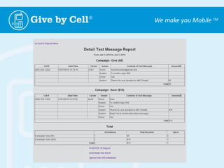 Money FlowStep 1:Donor pays cell phone bill.Step 2: Mobile carriers remit 100% of donation to the Mobile Giving Foundation.Step 3: The Mobile Giving Foundation remits 100% to you. 