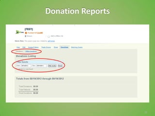 Donation Reports




                   21
 