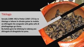 Tikilogo
Serudu (1989: 49) le Potter (1967: 27) ba re
tikologo e lebane le dinako gotee le mafelo
ao ditiragalo tša sengwalo sefe goba sefe di
phethagalago go tšona.
Ba bolela gore ke lefelong le nakong yeo
ditiragalo di diregalalo ka yona.
 