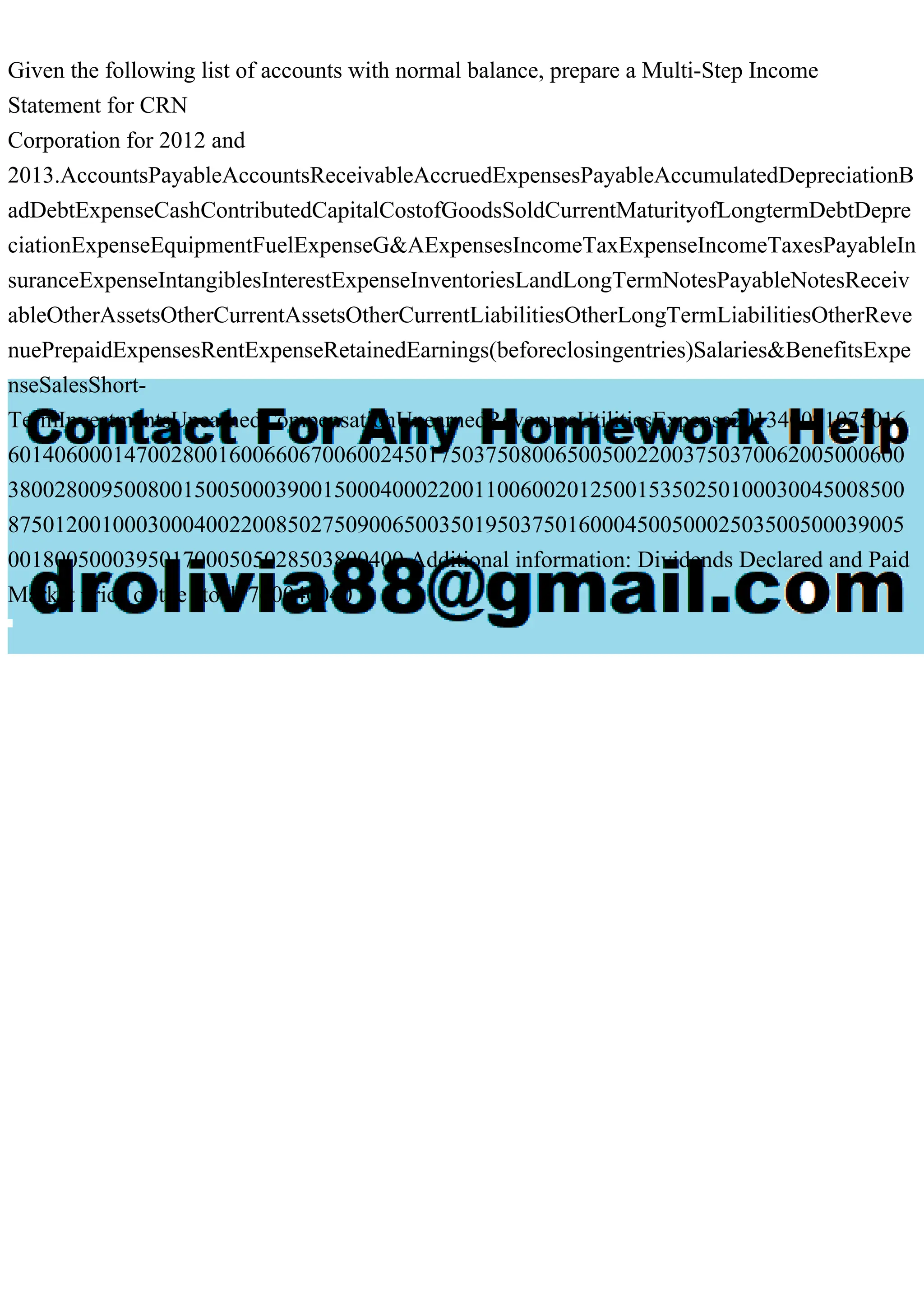 Given the following list of accounts with normal balance, prepare a .pdf