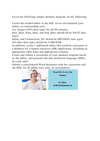 Given the following sample database diagram, do the followingCr.docx image.