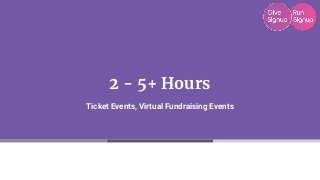 2 - 5+ Hours
Ticket Events, Virtual Fundraising Events
 