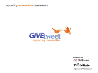 supporting communities: how it works




                                       Produced by:




                                       http:www.GIVEtweet.com
 