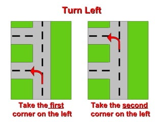 Turn Left Take the  first   corner on the left Take the  second   corner on the left 