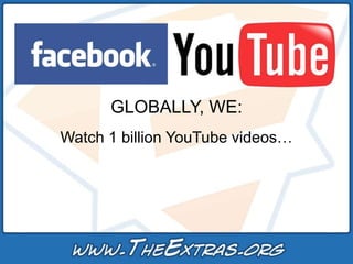 GLOBALLY, WE:
Watch 1 billion YouTube videos…
 