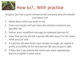 Giving soil a voice: key messaging and pitching  