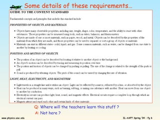 Some details of these requirements… Q:   Where will the teachers learn this stuff ? A:   Not here ? 