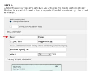Step 6: 
After setting up your repeating schedule, you will notice the middle section is already filled out for you with information from your profile. If any fields are blank, go ahead and fill them out.  