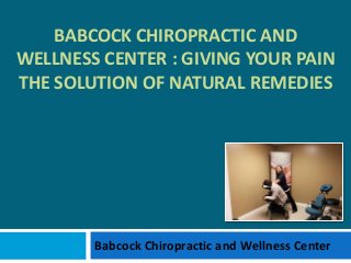 BABCOCK CHIROPRACTIC AND
WELLNESS CENTER : GIVING YOUR PAIN
THE SOLUTION OF NATURAL REMEDIES
Babcock Chiropractic and Wellness Center
 