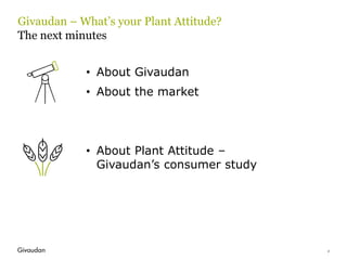 • About Givaudan
• About the market
• About Plant Attitude –
Givaudan’s consumer study
2
Givaudan – What’s your Plant Atti...