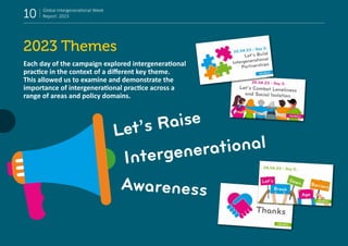 Global Intergenerational Week
Report: 2023
10
2023 Themes
Each day of the campaign explored intergenerational
practice in ...