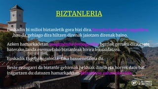 BIZTANLERIA
Euskadin bi milioi biztanletik gora bizi dira.Berezko hazkunde negatiboa
du,hau da,gehiago dira hiltzen direnak jaiotzen direnak baino.
Azken hamarkadetan mugimendu demografiko berriak gertatu dira;esate
baterako,landa.eremuetako biztanleak hirira lekualdatzea.
Euskadik Europako jaiotza-tasa baxuenetakoa du.
Beste ezaugarri da biztanle gehienak helduak direla eta horrek datu bat
iragartzen du:datozen hamarkadetan biztanleria zahartuko dela.
 
