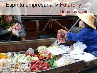 Espíritu empresarial > Futuro y
Llena los vacíos
http://media.nomadicmatt.com/thailandsstreetfoodculture01.jpg
 