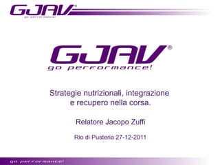Strategie nutrizionali, integrazione
      e recupero nella corsa.

       Relatore Jacopo Zuffi

       Rio di Pusteria 27-12-2011
 