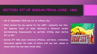 Decriminalisation of Section 377 of IPC, 1860 
