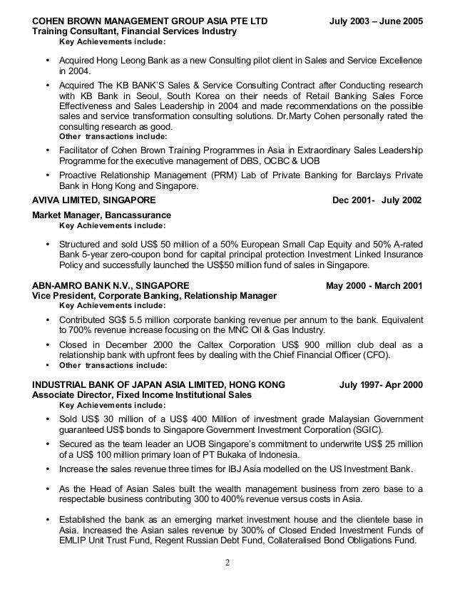 bank president resume