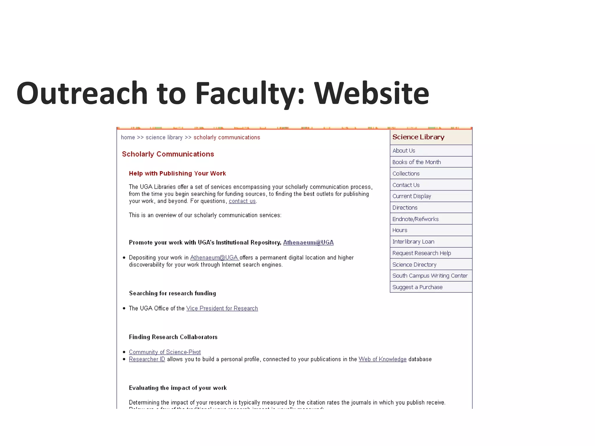 Outreach to Faculty: Website
 