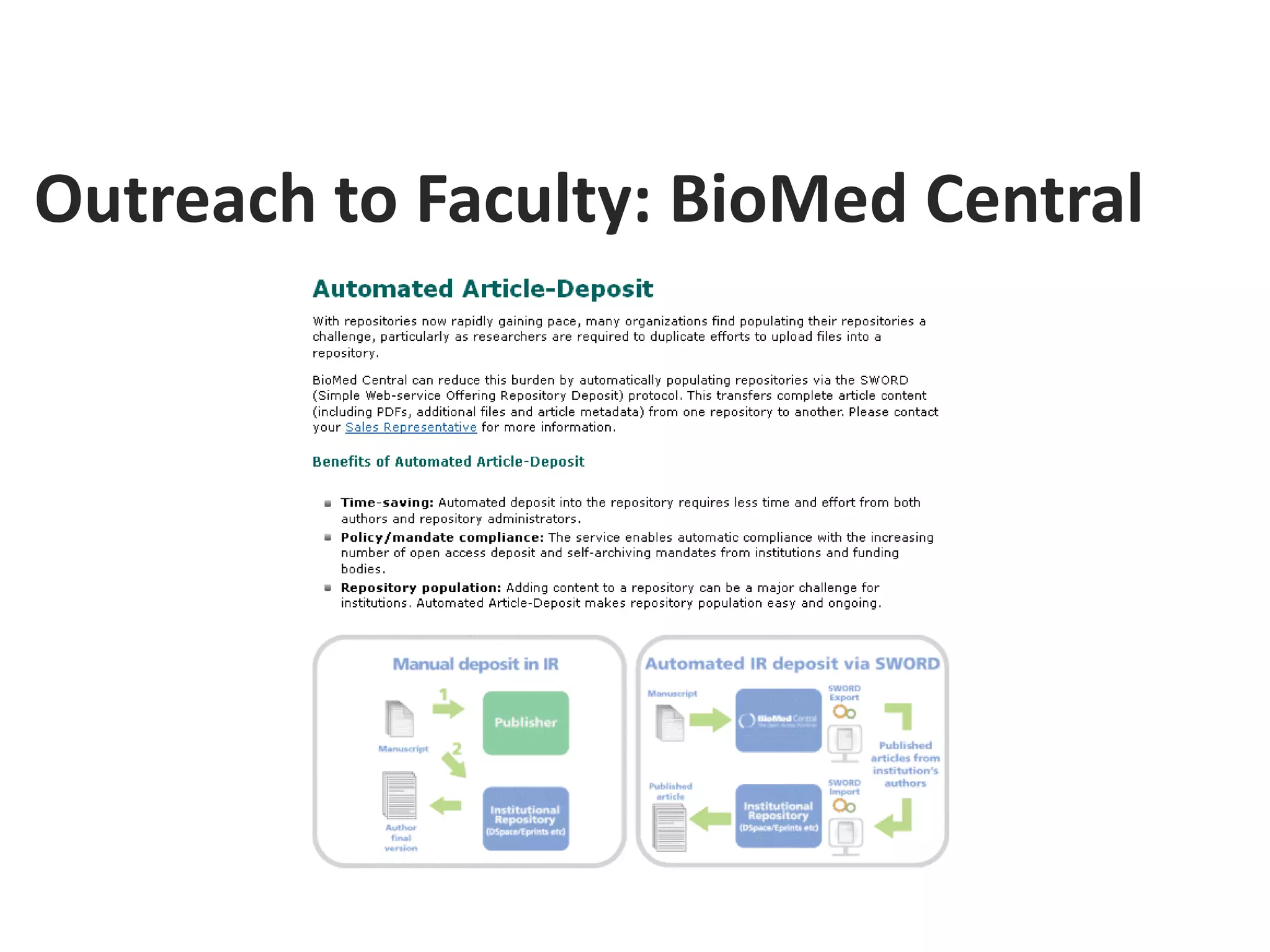 Outreach to Faculty: BioMed Central
 