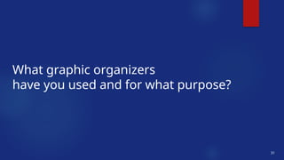 31
What graphic organizers
have you used and for what purpose?
 