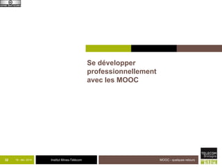 Institut Mines-Télécom 
Se développer 
professionnellement 
avec les MOOC 
32 18 - déc -2014 MOOC - quelques retours 
 