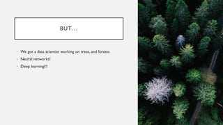 BUT…
• We got a data scientist working on trees, and forests
• Neural networks!
• Deep learning!!!
 