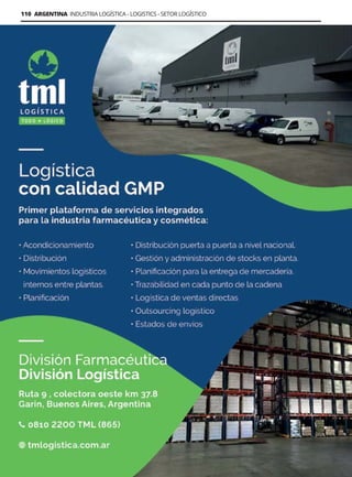 110 ARGENTINA INDUSTRIA LOGÍSTICA - LOGISTICS - SETOR LOGÍSTICO
Guía Logística y de Comercio Exterior XVIII - 2021-2022 - www.guialogistica.info
TML LOGISTICA
 