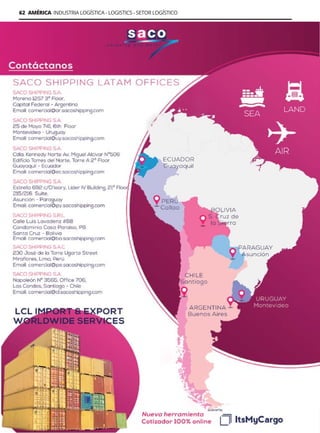 62 AMÉRICA INDUSTRIA LOGÍSTICA - LOGISTICS - SETOR LOGÍSTICO
Guía Logística y de Comercio Exterior 2021-2022 - www.guialogistica.info
SACO SHIPPING
 