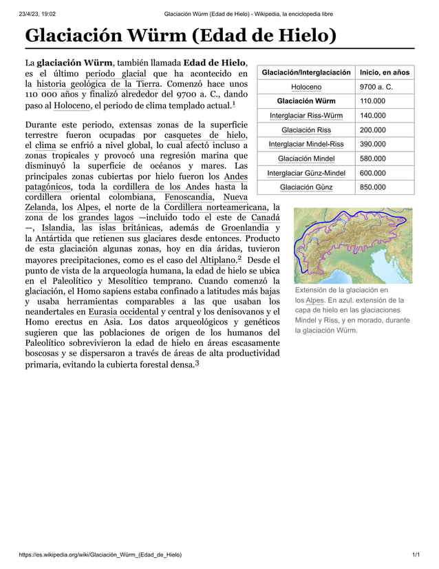 Glaciación Würm Wikipedia último periodo glacial 110.000 años 9700 aC PDF