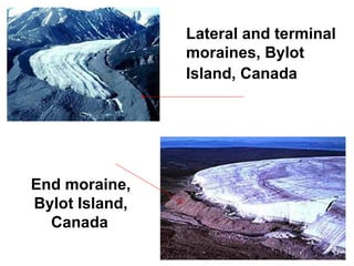 Lateral and terminal
                moraines, Bylot
                Island, Canada




End moraine,
Bylot Island,
  Canada
 