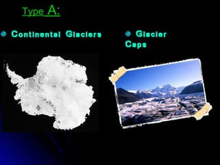 Continental Glaciers
Type A:
Glacier
Caps
 