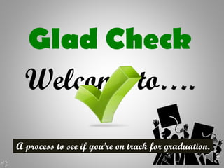 Glad Check
Welcome to….
A process to see if you’re on track for graduation.

 