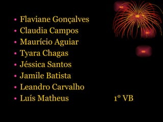 Flaviane Gonçalves Claudia Campos Maurício Aguiar Tyara Chagas Jéssica Santos Jamile Batista Leandro Carvalho Luís Matheus  1° VB 