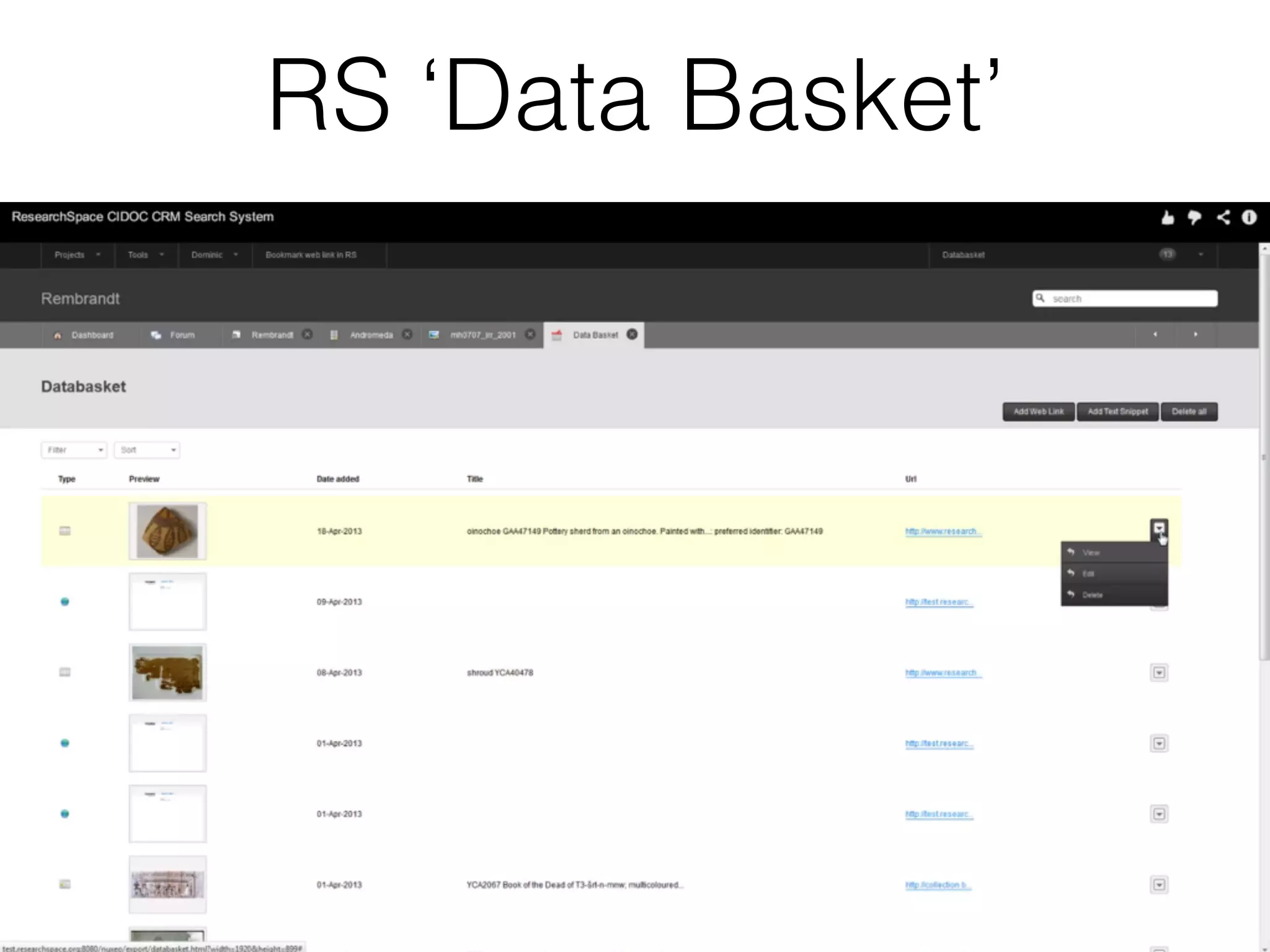 RS ‘Data Basket’
 
