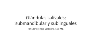 Glándulas salivales:
submandibular y sublinguales
Dr. Sócrates Pozo Verdesoto. Esp; Mg.
 