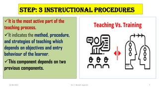 Step: 3 Instructional procedures
It is the most active part of the
teaching process.
It indicates the method, procedure,
and strategies of teaching which
depends on objectives and entry
behaviour of the learner.
This component depends on two
previous components.
14-06-2022 Dr. C. Beulah Jayarani 7
 