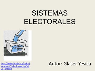 SISTEMAS
                      ELECTORALES




http://www.larioja.org/npRioj
a/default/defaultpage.jsp?idt
                                Autor: Glaser Yesica
ab=467688
 