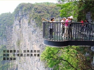 玻璃觀景台：如果是雨前
雨後，在棧道上則是身邊
霧氣盤繞
 