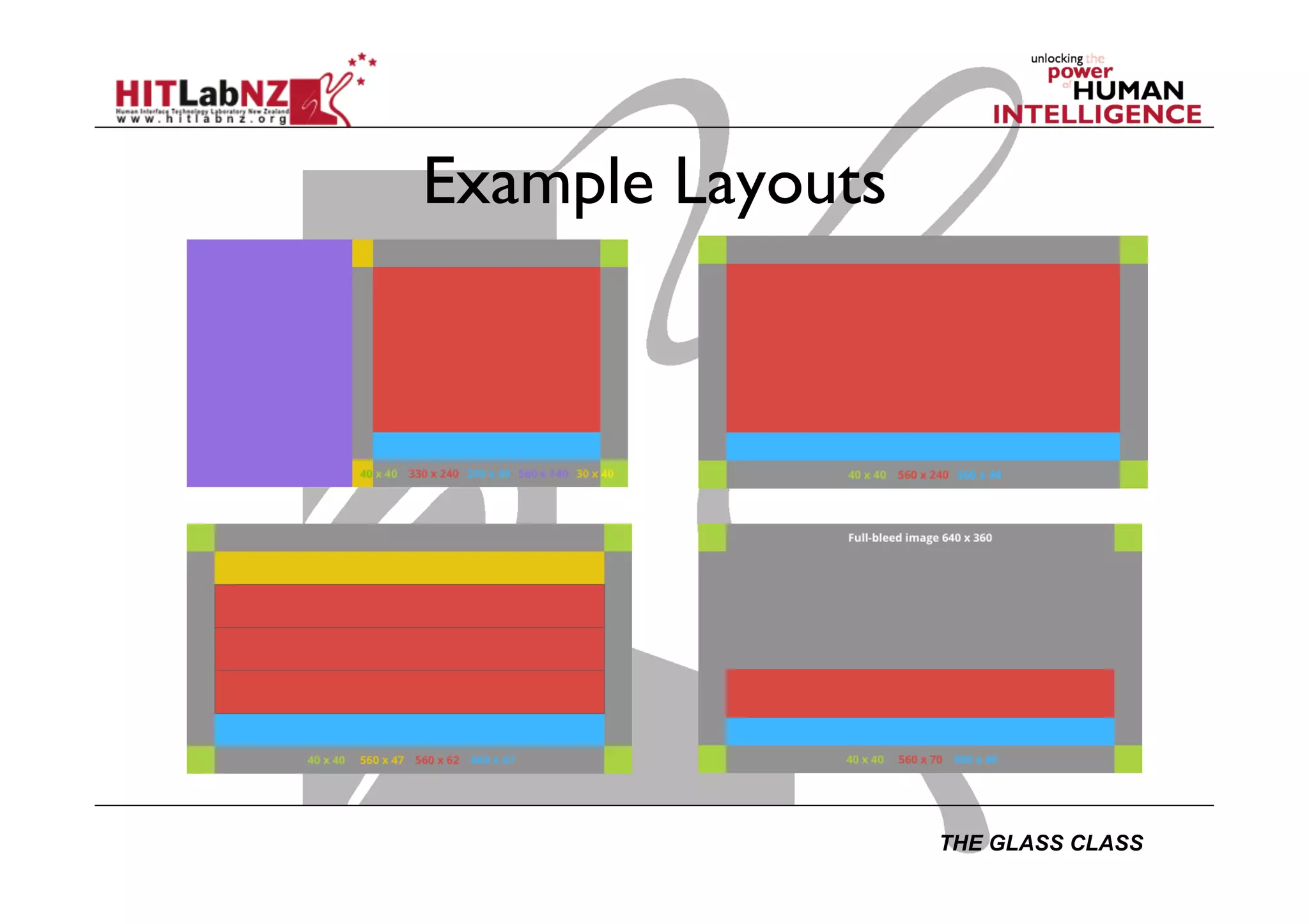 THE GLASS CLASS
Example Layouts
 
