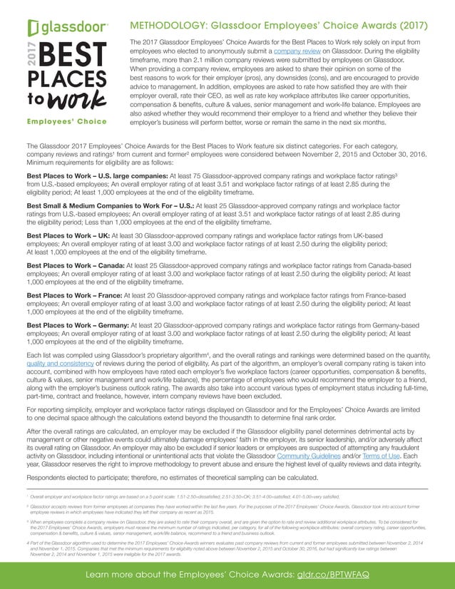 Glassdoor Best Places to Work Awards Methodology PDF