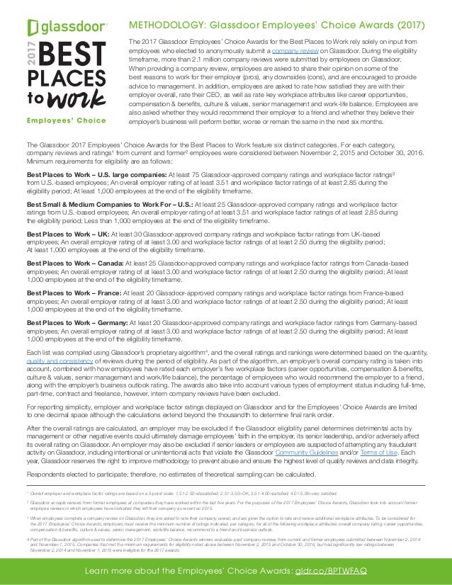 Glassdoor Best Places to Work Awards Methodology