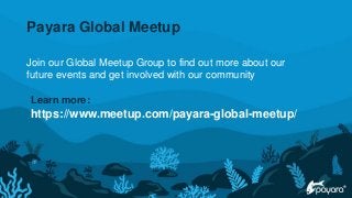 Join our Global Meetup Group to find out more about our
future events and get involved with our community
Learn more:
https://www.meetup.com/payara-global-meetup/
Payara Global Meetup
 