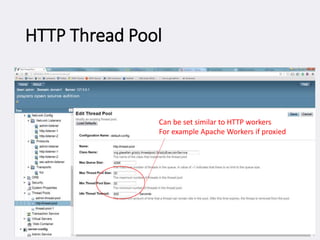 HTTP Thread Pool
Can be set similar to HTTP workers
For example Apache Workers if proxied
 