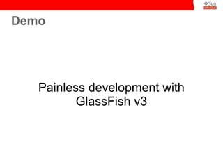 Demo




   Painless development with
          GlassFish v3
 